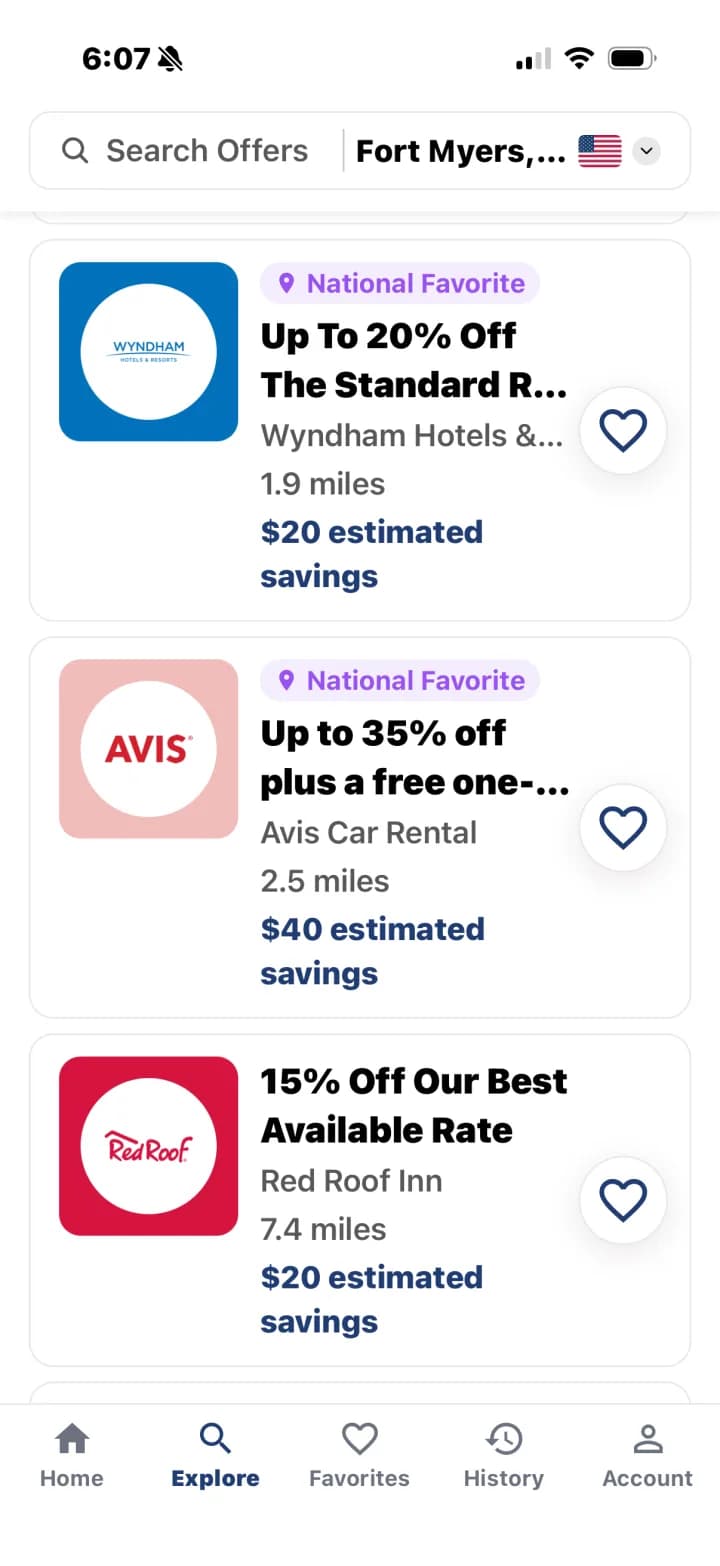 Entertainment App explore screen with nearby offers