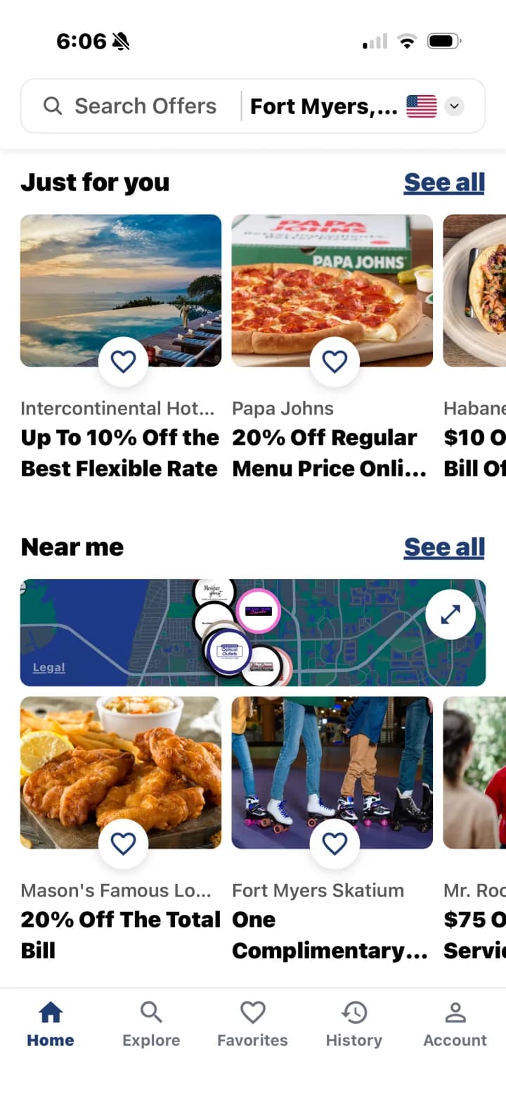 Entertainment App home screen with local offers
